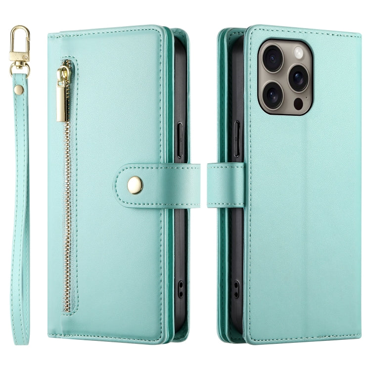 For iPhone 16 Pro Nine Card-slot Zipper Wallet Bag Leather Phone Case