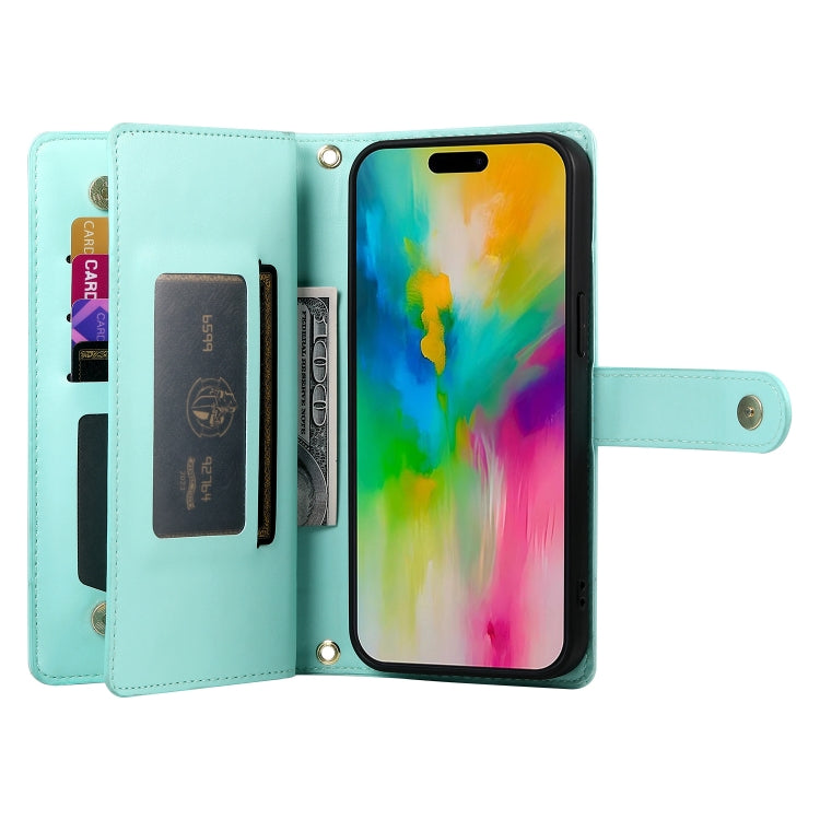 For iPhone 16 Pro Nine Card-slot Zipper Wallet Bag Leather Phone Case