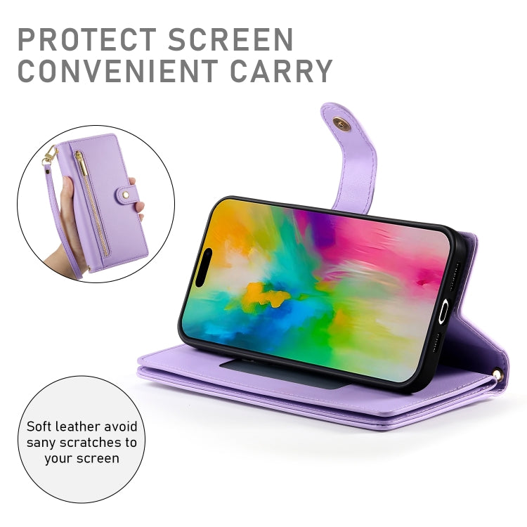 For iPhone 16 Pro Nine Card-slot Zipper Wallet Bag Leather Phone Case