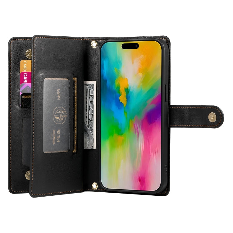 For iPhone 16 Pro Nine Card-slot Zipper Wallet Bag Leather Phone Case