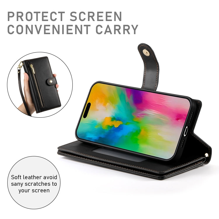 For iPhone 16 Pro Nine Card-slot Zipper Wallet Bag Leather Phone Case