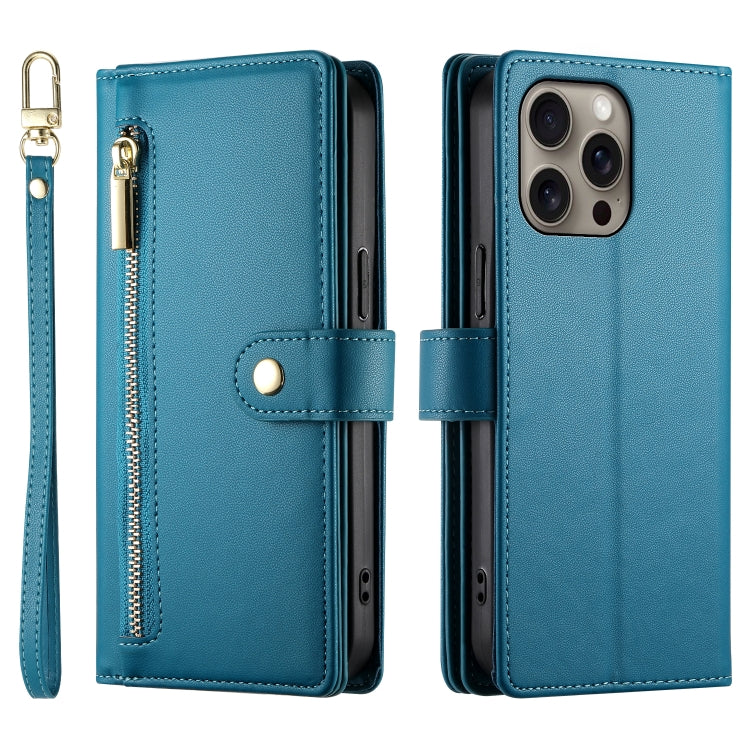 For iPhone 16 Pro Nine Card-slot Zipper Wallet Bag Leather Phone Case