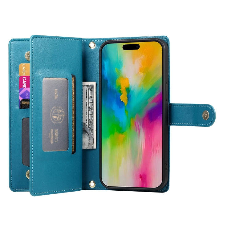 For iPhone 16 Pro Nine Card-slot Zipper Wallet Bag Leather Phone Case