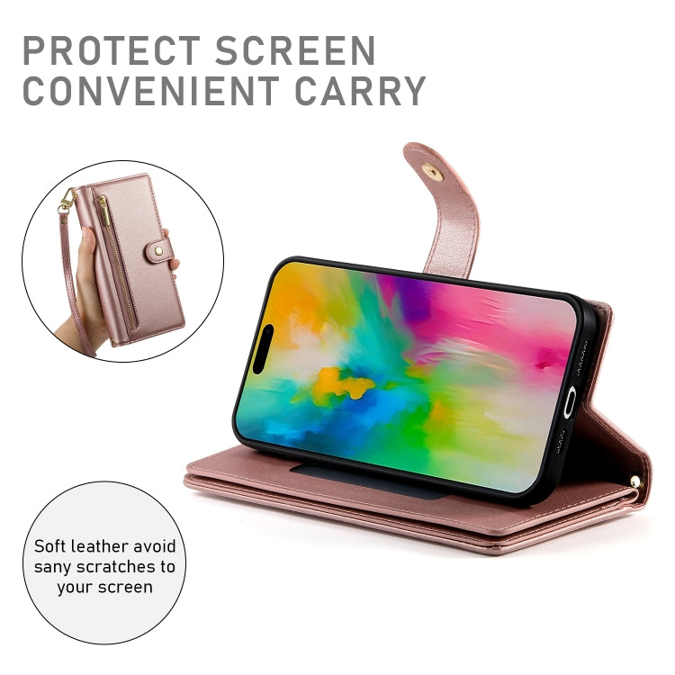 For iPhone 16 Pro Max Nine Card-slot Zipper Wallet Bag Leather Phone Case
