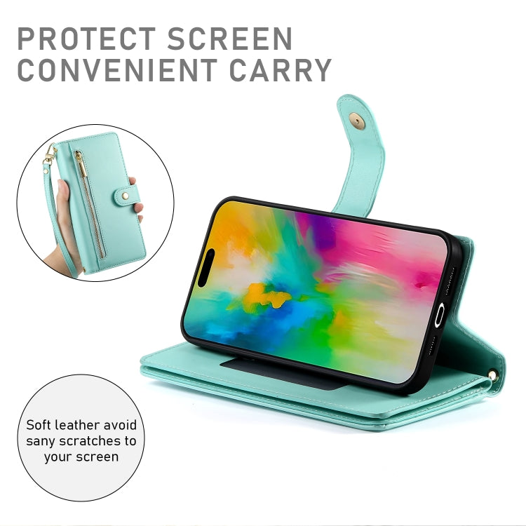 For iPhone 16 Pro Max Nine Card-slot Zipper Wallet Bag Leather Phone Case