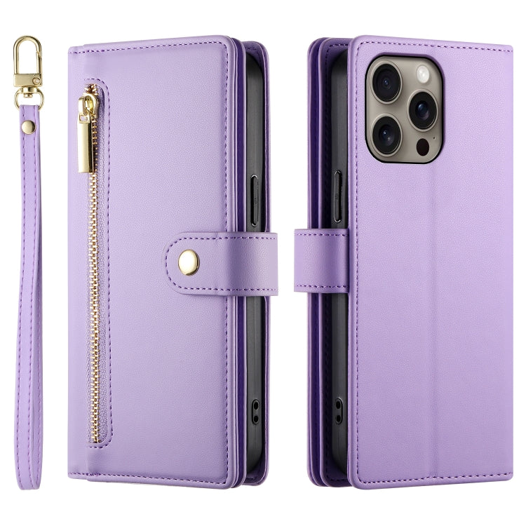 For iPhone 16 Pro Max Nine Card-slot Zipper Wallet Bag Leather Phone Case