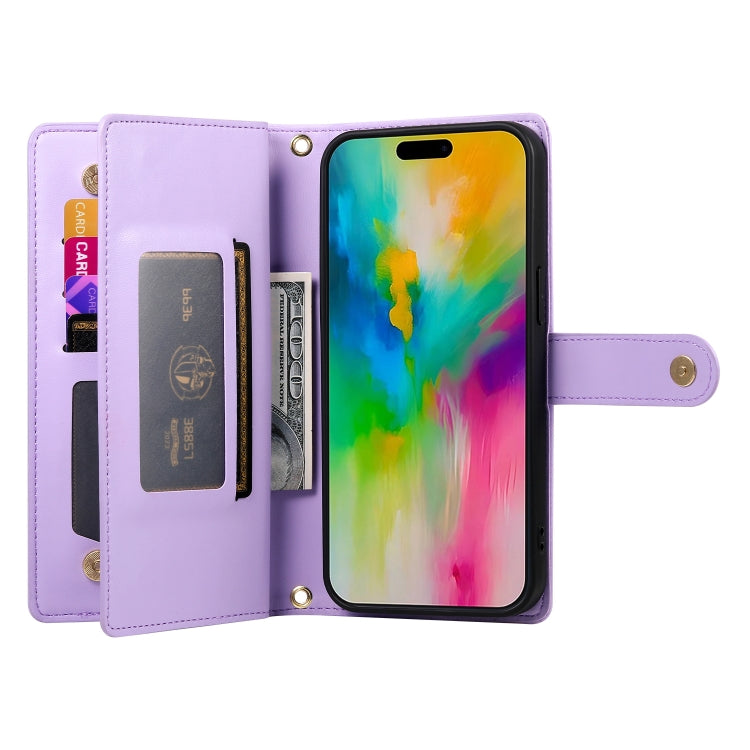 For iPhone 16 Pro Max Nine Card-slot Zipper Wallet Bag Leather Phone Case