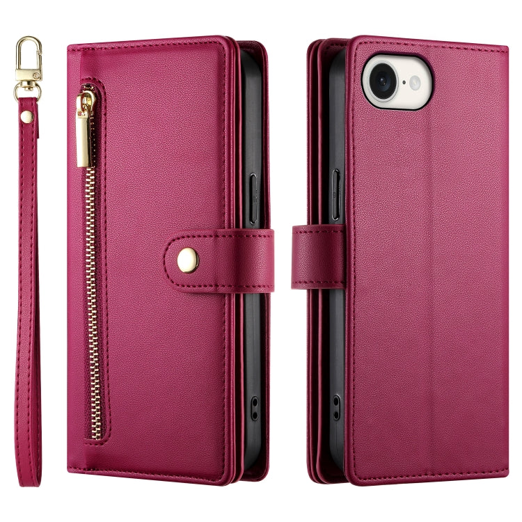 For iPhone 16e Nine Card-slot Zipper Wallet Bag Leather Phone Case