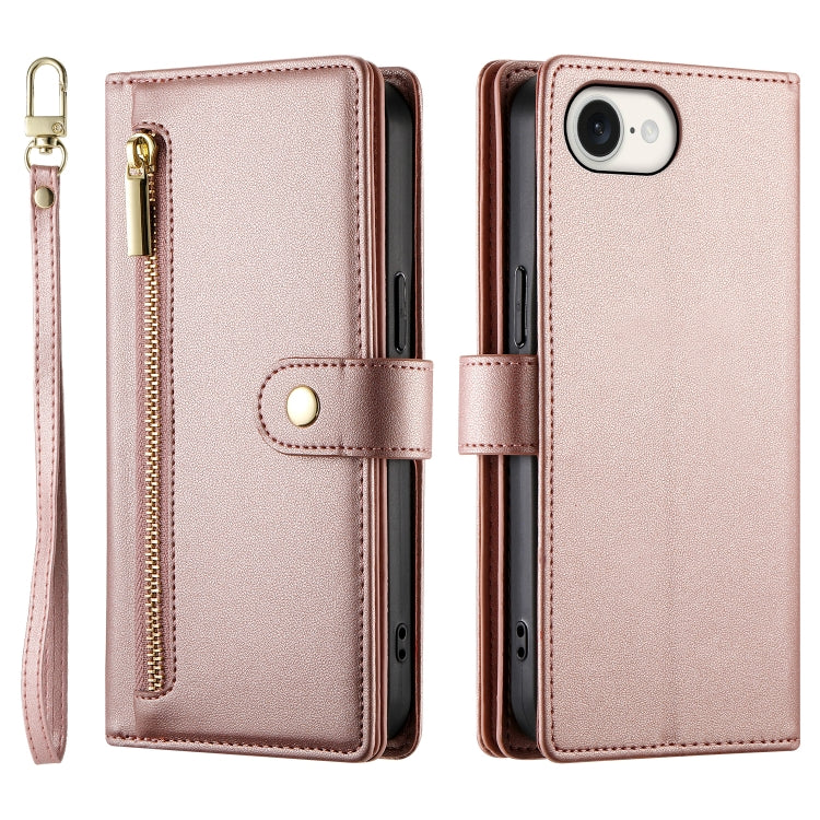 For iPhone 16e Nine Card-slot Zipper Wallet Bag Leather Phone Case