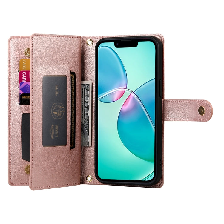 For iPhone 16e Nine Card-slot Zipper Wallet Bag Leather Phone Case