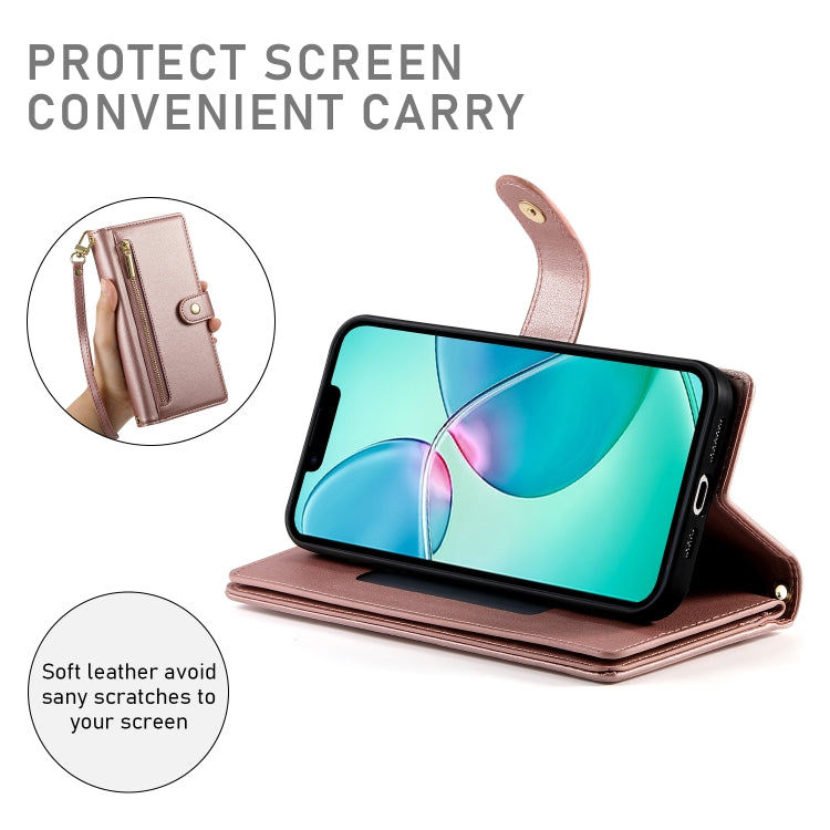 For iPhone 16e Nine Card-slot Zipper Wallet Bag Leather Phone Case