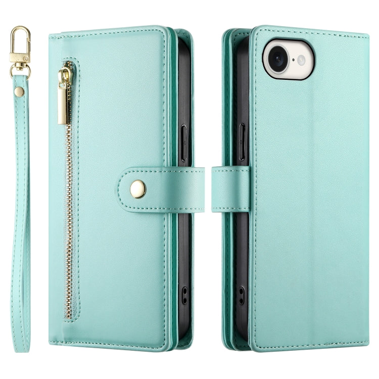 For iPhone 16e Nine Card-slot Zipper Wallet Bag Leather Phone Case