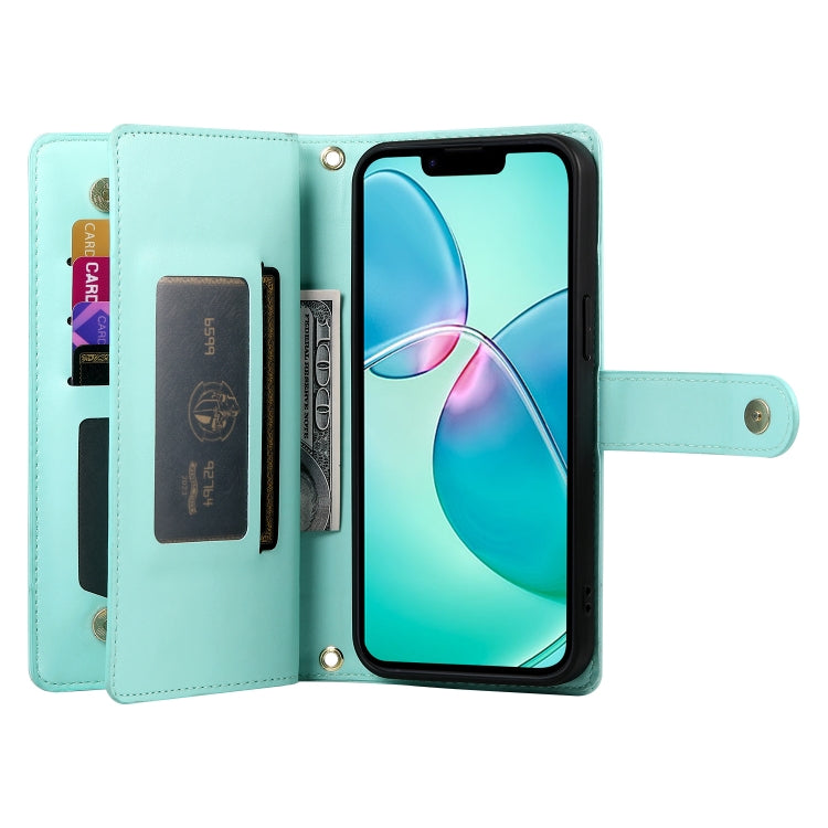 For iPhone 16e Nine Card-slot Zipper Wallet Bag Leather Phone Case