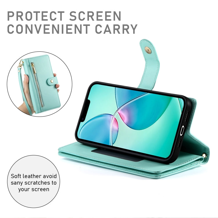For iPhone 16e Nine Card-slot Zipper Wallet Bag Leather Phone Case