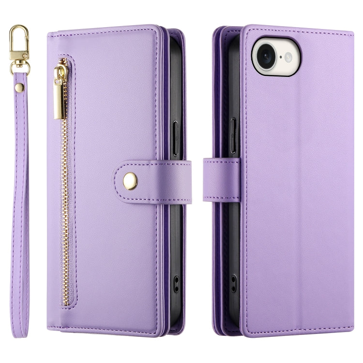 For iPhone 16e Nine Card-slot Zipper Wallet Bag Leather Phone Case