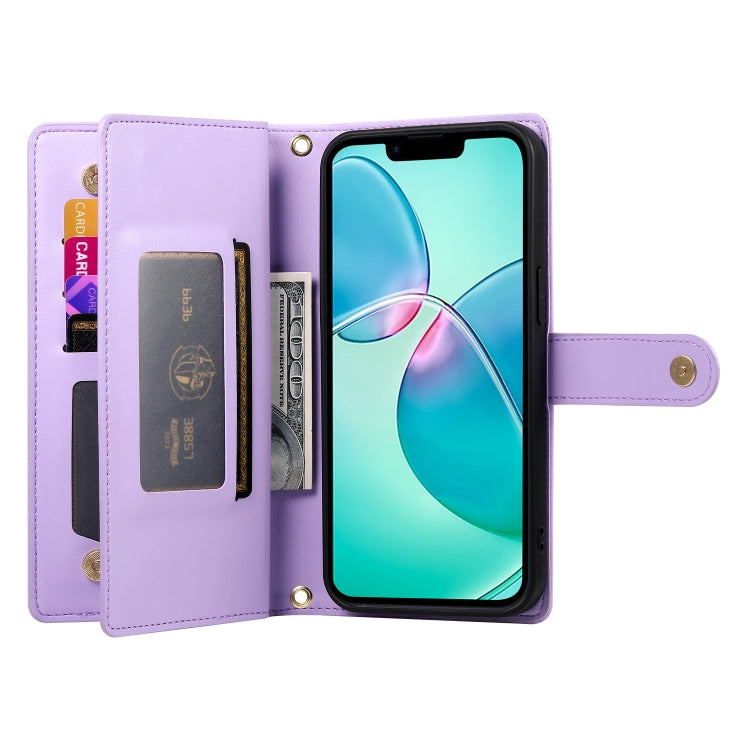 For iPhone 16e Nine Card-slot Zipper Wallet Bag Leather Phone Case