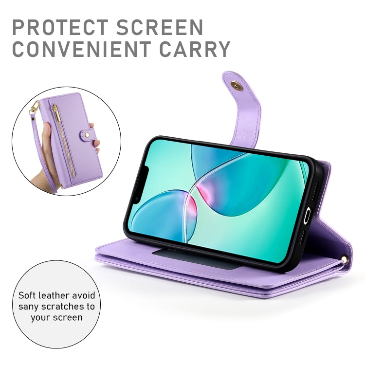 For iPhone 16e Nine Card-slot Zipper Wallet Bag Leather Phone Case