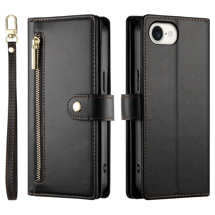 For iPhone 16e Nine Card-slot Zipper Wallet Bag Leather Phone Case