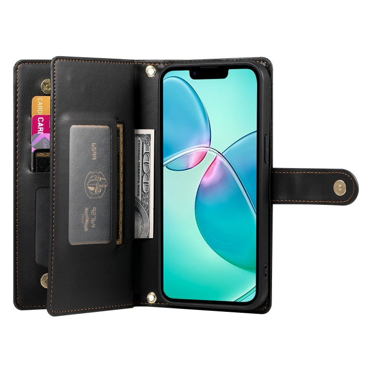 For iPhone 16e Nine Card-slot Zipper Wallet Bag Leather Phone Case