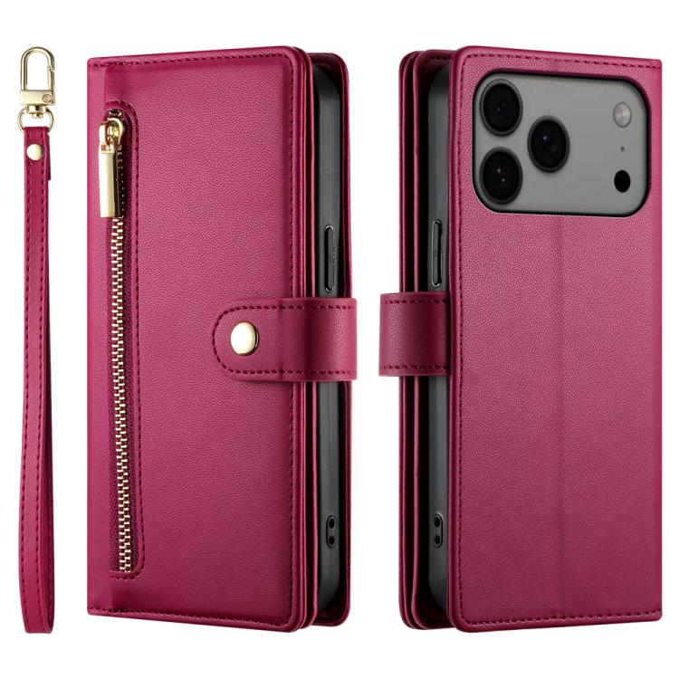 For iPhone 17 Pro Max Nine Card-slot Zipper Wallet Bag Leather Phone Case