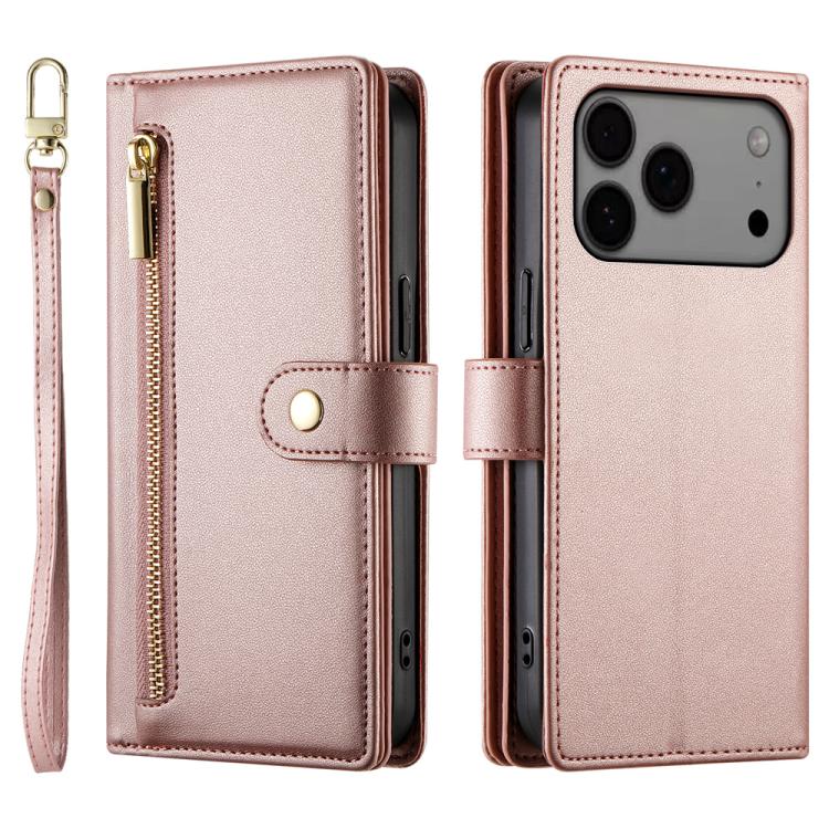 For iPhone 17 Pro Max Nine Card-slot Zipper Wallet Bag Leather Phone Case