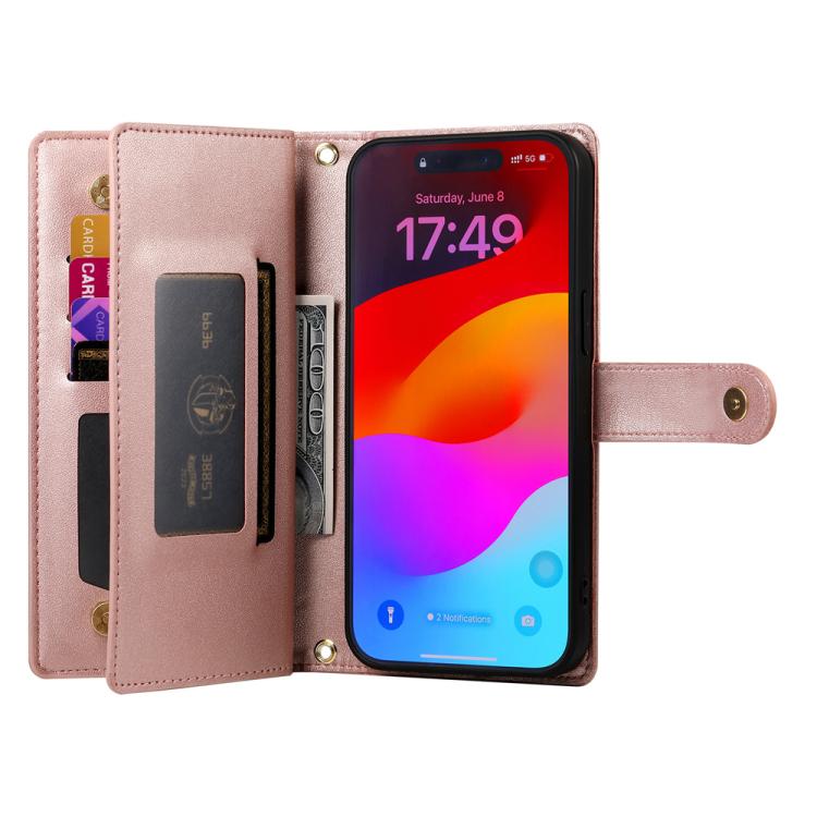 For iPhone 17 Pro Max Nine Card-slot Zipper Wallet Bag Leather Phone Case