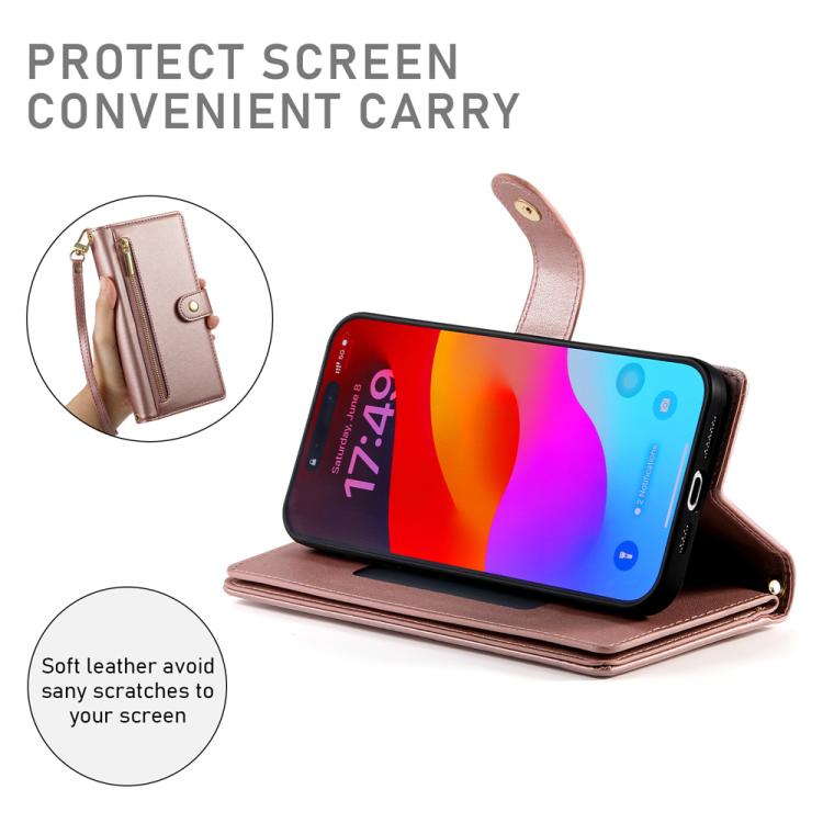 For iPhone 17 Pro Max Nine Card-slot Zipper Wallet Bag Leather Phone Case