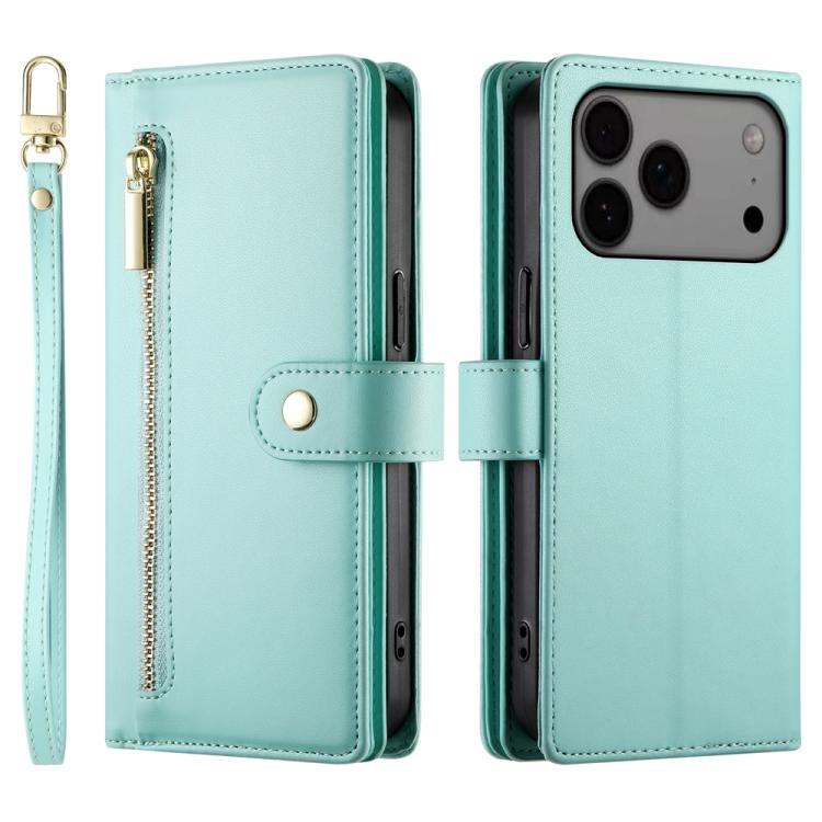 For iPhone 17 Pro Max Nine Card-slot Zipper Wallet Bag Leather Phone Case