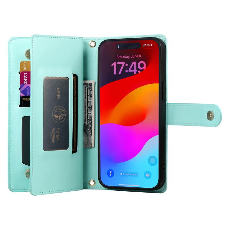 For iPhone 17 Pro Max Nine Card-slot Zipper Wallet Bag Leather Phone Case