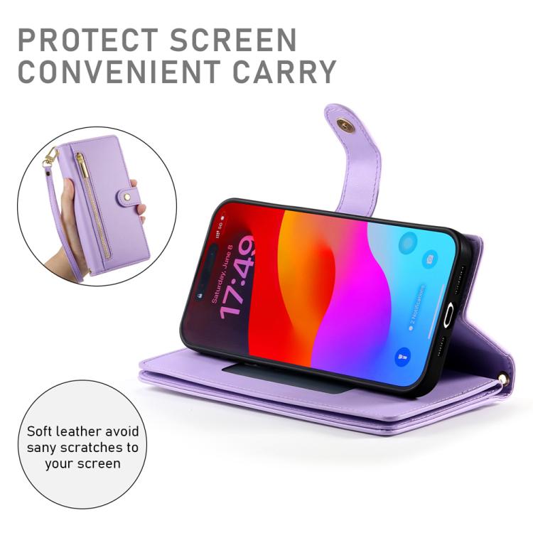 For iPhone 17 Pro Max Nine Card-slot Zipper Wallet Bag Leather Phone Case