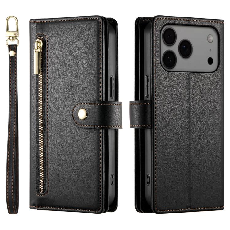 For iPhone 17 Pro Max Nine Card-slot Zipper Wallet Bag Leather Phone Case