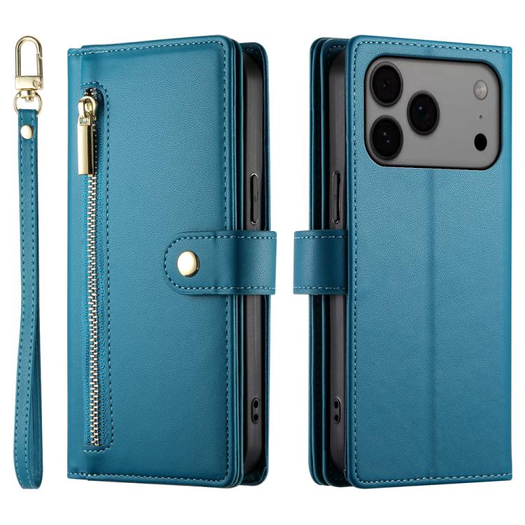 For iPhone 17 Pro Max Nine Card-slot Zipper Wallet Bag Leather Phone Case