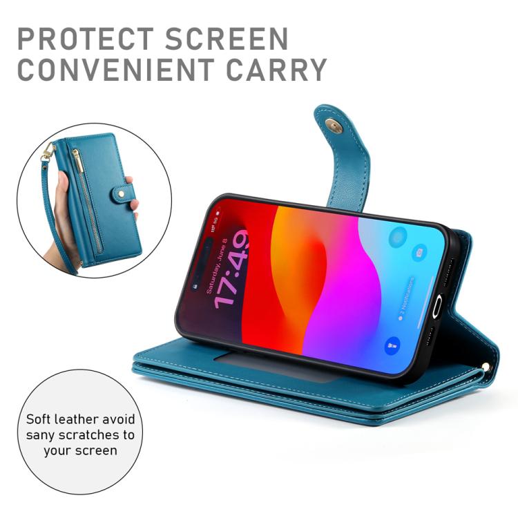 For iPhone 17 Pro Max Nine Card-slot Zipper Wallet Bag Leather Phone Case