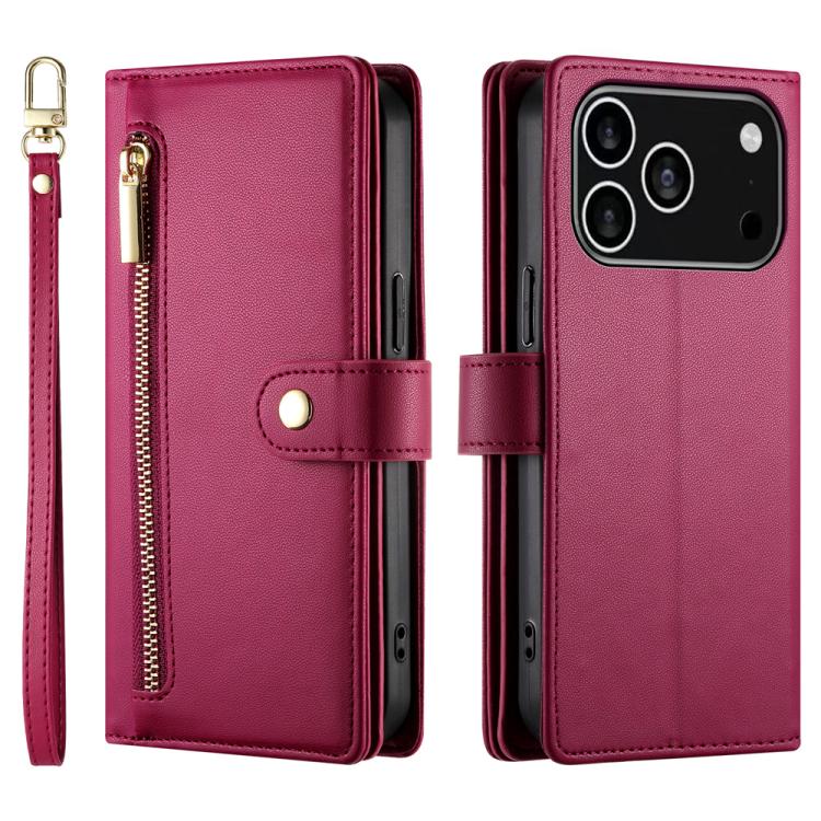 For iPhone 17 Pro Nine Card-slot Zipper Wallet Bag Leather Phone Case