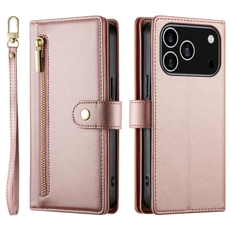 For iPhone 17 Pro Nine Card-slot Zipper Wallet Bag Leather Phone Case