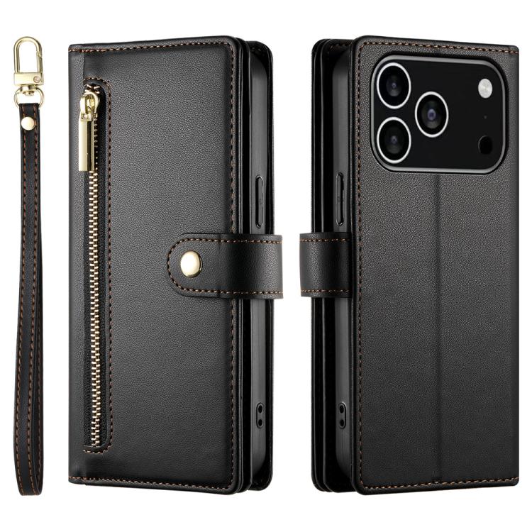 For iPhone 17 Pro Nine Card-slot Zipper Wallet Bag Leather Phone Case