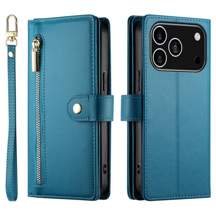 For iPhone 17 Pro Nine Card-slot Zipper Wallet Bag Leather Phone Case