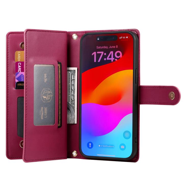For iPhone Air Nine Card-slot Zipper Wallet Bag Leather Phone Case