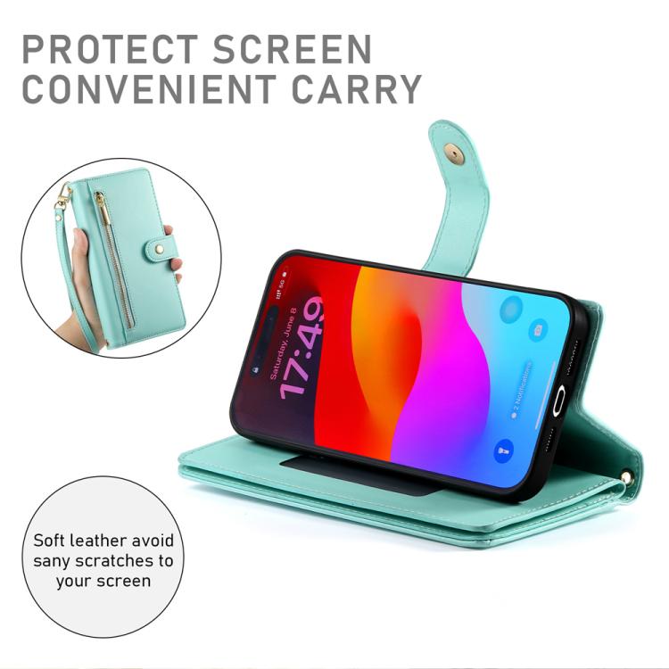 For iPhone Air Nine Card-slot Zipper Wallet Bag Leather Phone Case