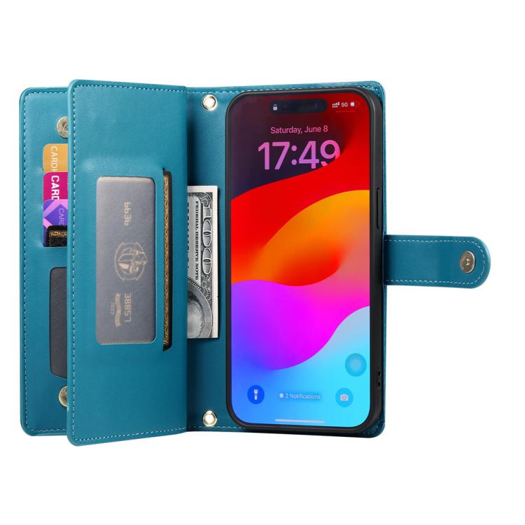 For iPhone Air Nine Card-slot Zipper Wallet Bag Leather Phone Case