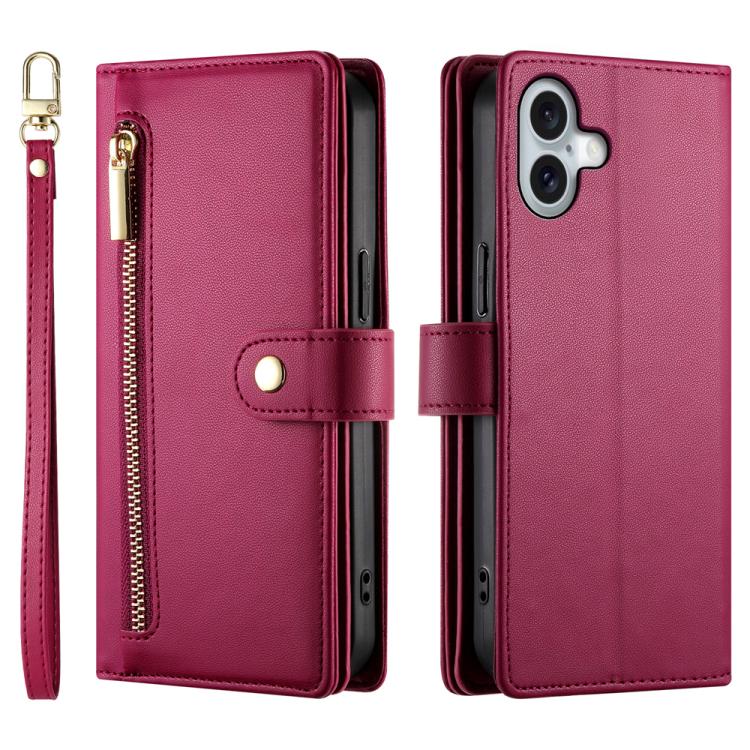 For iPhone 17 Nine Card-slot Zipper Wallet Bag Leather Phone Case