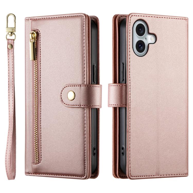 For iPhone 17 Nine Card-slot Zipper Wallet Bag Leather Phone Case