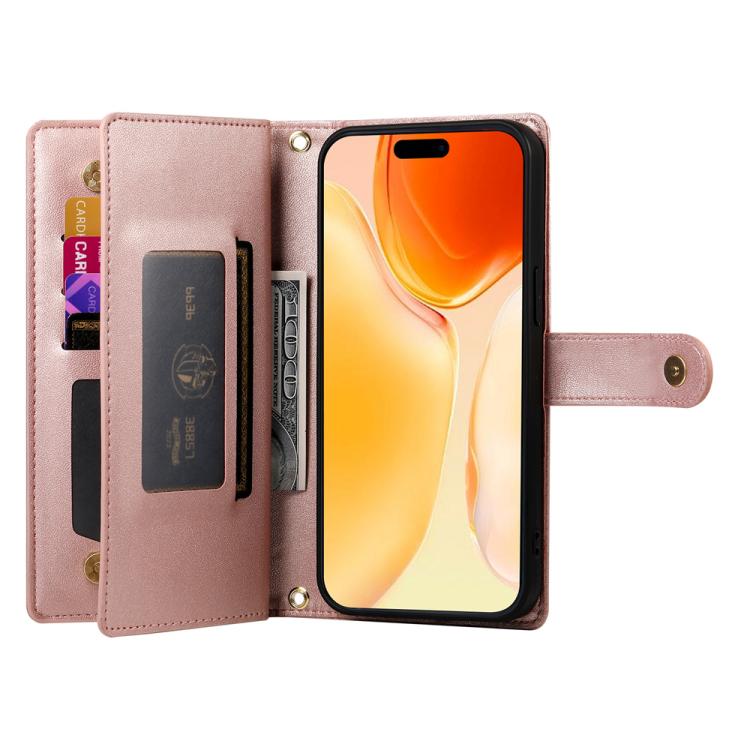 For iPhone 17 Nine Card-slot Zipper Wallet Bag Leather Phone Case