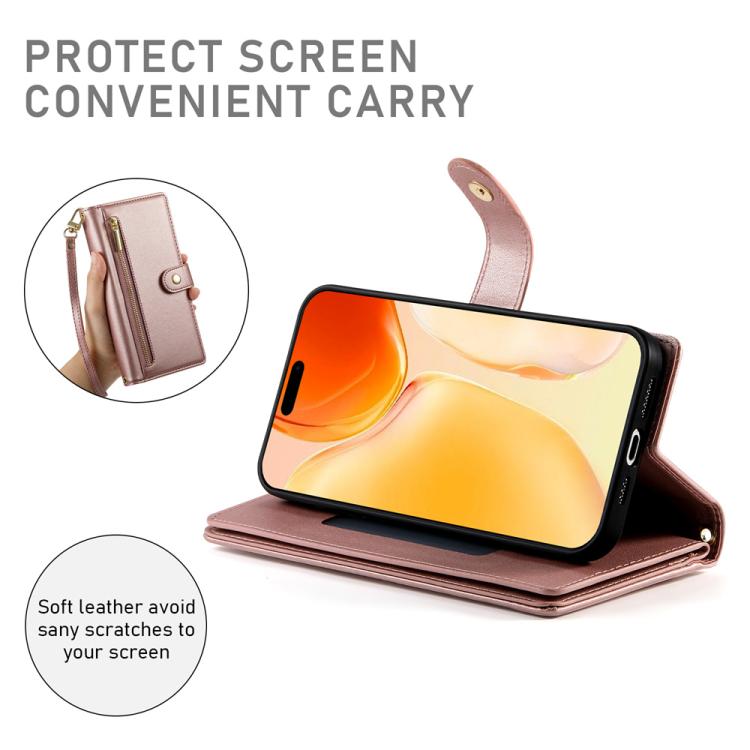 For iPhone 17 Nine Card-slot Zipper Wallet Bag Leather Phone Case