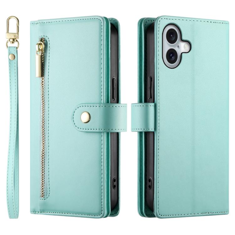 For iPhone 17 Nine Card-slot Zipper Wallet Bag Leather Phone Case