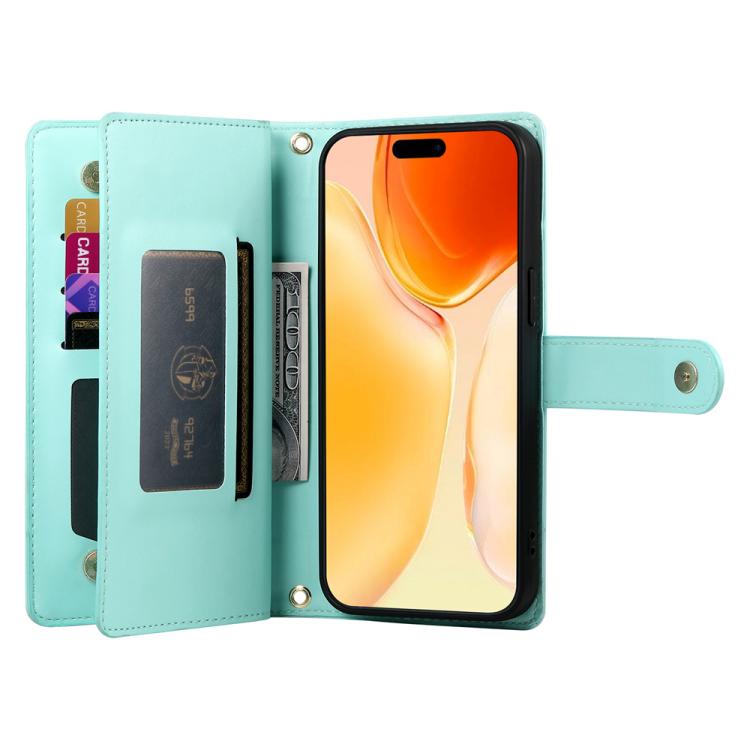 For iPhone 17 Nine Card-slot Zipper Wallet Bag Leather Phone Case
