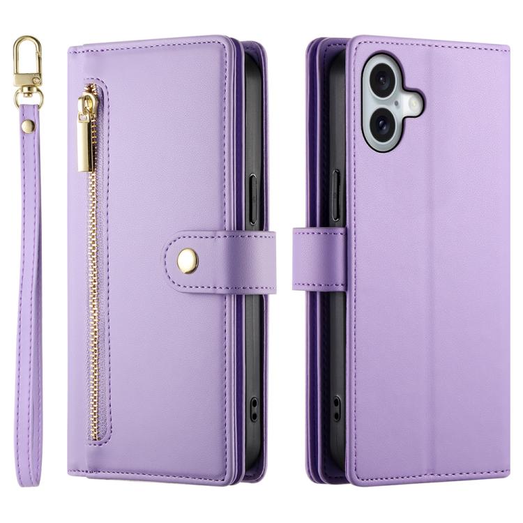 For iPhone 17 Nine Card-slot Zipper Wallet Bag Leather Phone Case
