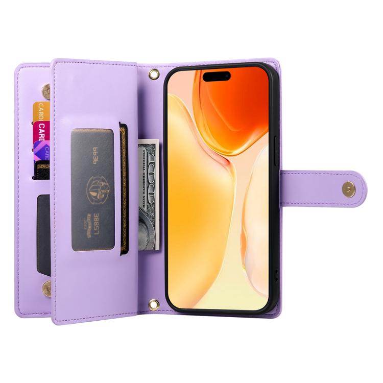 For iPhone 17 Nine Card-slot Zipper Wallet Bag Leather Phone Case