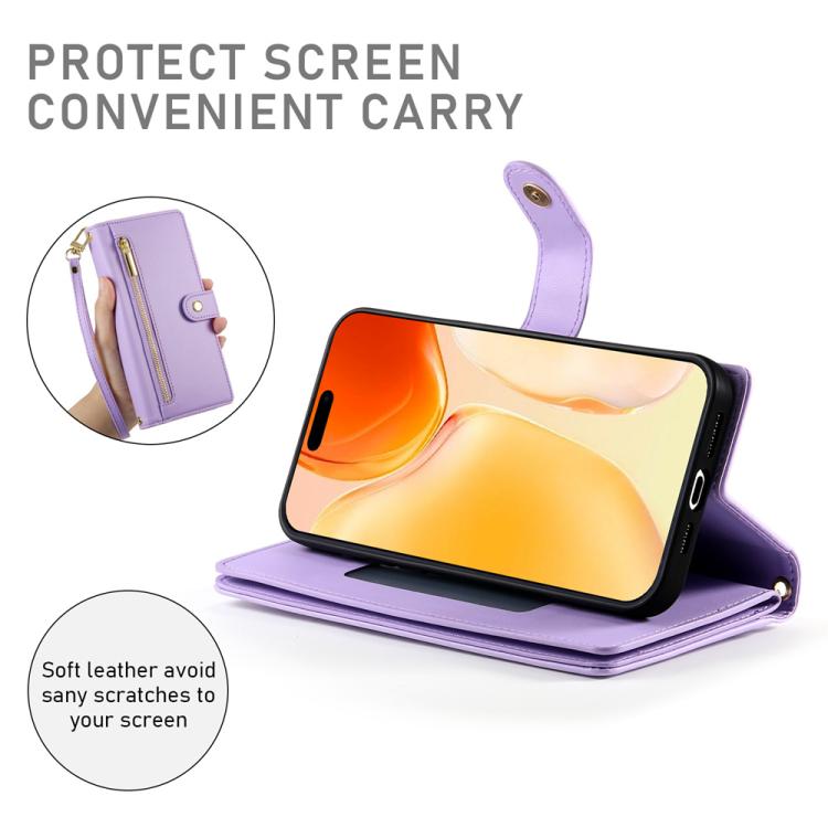 For iPhone 17 Nine Card-slot Zipper Wallet Bag Leather Phone Case