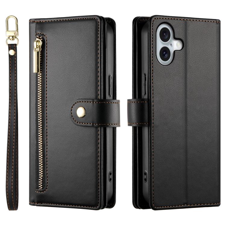 For iPhone 17 Nine Card-slot Zipper Wallet Bag Leather Phone Case